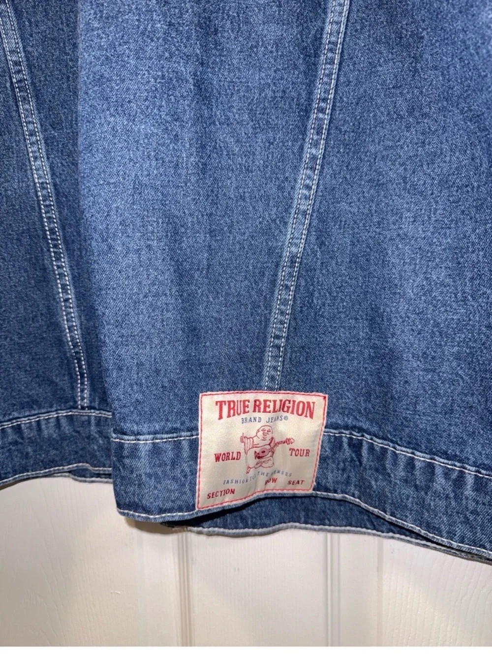 True Religion Blue Denim Jacket with Red Lettering - Picture 6 of 8